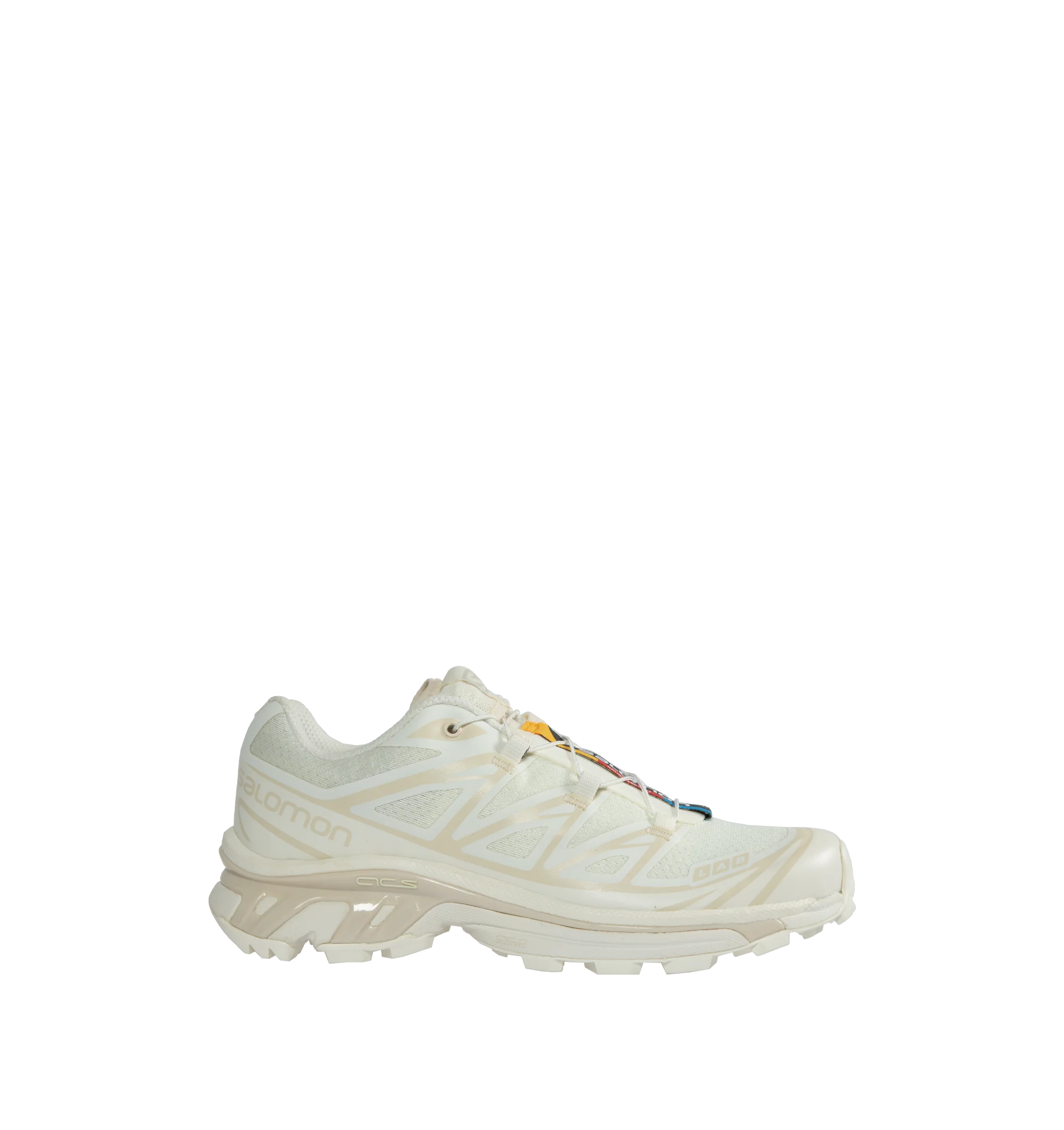 Image 1 of 5 - WHITE - SALOMON XT-6 Sneaker featuring Quicklace closure offers one-pull tightening, removable OrthoLite insole, SensiFit + EndoFit construction, Agile Chassis System (ACS) maintains heel-to-toe stability on distance runs, Contagrip MA tread, textile and synthetic upper and lining/rubber sole.