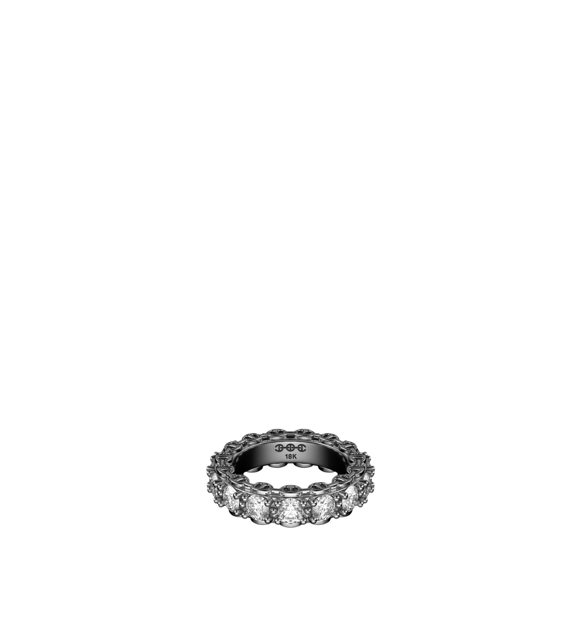 Image 1 of 1 - SILVER - Hoorsenbuhs Infinite Diamond Eternity Band is crafted from 18K white gold and features a 3.5 mm tri-link motif with prong-set round brilliant Belgian-cut G VS1 diamonds. For personal consultation and detailed information about jewelry, please contact our dedicated stylist team at personalshopping@hirshleifers.com.This item may be restricted for online purchase to international clients. For assistance purchasing this item please contact our dedicated stylist team at personalshopping@h