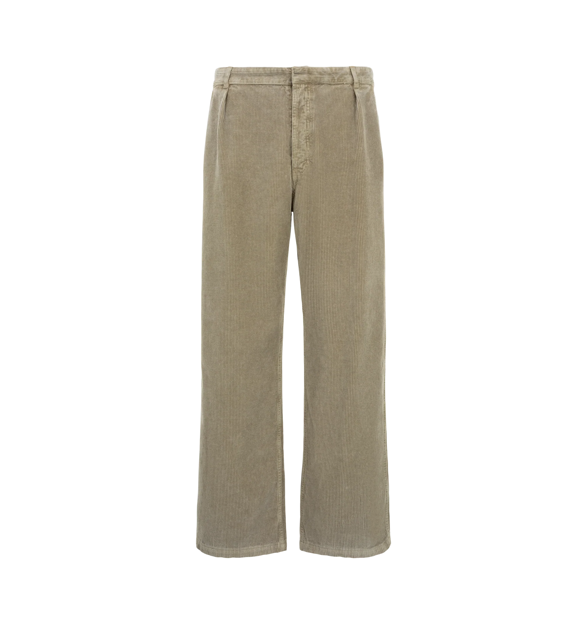 Image 1 of 3 - NEUTRAL - The Row Men's Paulo Pants are crafted from compact wide-wale cotton velvet corduroy with a soft, textural hand and durable construction. Designed with a relaxed wide-leg silhouette that sits at the natural waist, these designer pants feature a pleated front, side slash pockets, and a single back welt pocket. The fabric is dyed and specially treated to create a subtly uneven, worn-in effect while enhancing the depth and richness of the Faded Black color. Main Material: 100% Cotton. F