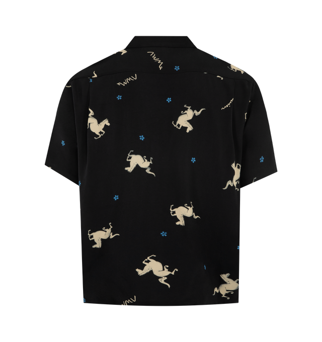 Image 2 of 2 - BLACK - VISVIM Crosby Shirt featuring camp-collar, graphic print, lightweight woven fabric, relaxed fit, button closure and short sleeves. 100% rayon. Made in Japan.