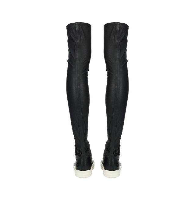 Image 3 of 3 - BLACK - RICK OWENS Knee High Stocking Sneaks featuring knee-high stretch grained lambskin-blend, gathering throughout, calfskin cap toe, bonded jersey and buffed calfskin lining and treaded rubber sole. Upper: lambskin, textile. Sole: rubber. Made in Italy.