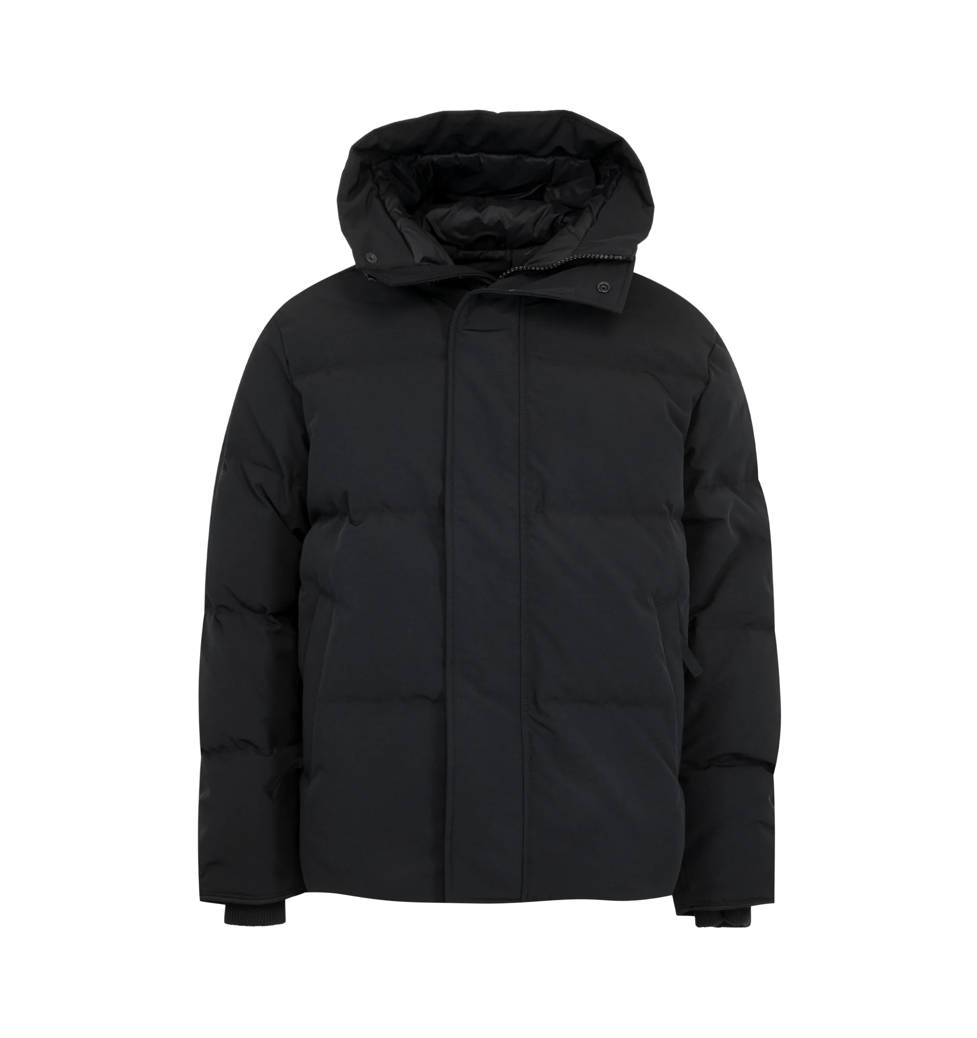 Image 1 of 4 - BLACK - Canada Goose Men's Seymour Parka is crafted from Recycled Organic Arctic Tech and features a quilt-through construction designed for protection in extreme cold-weather conditions. The parka is equipped with an adjustable snorkel hood, a tricot-lined chin guard, and a concealed snap placket over a front zip closure for enhanced coverage. Functional details include interior backpack straps for hands-free carrying, recessed rib-knit cuffs reinforced with CORDURA, two exterior zip pockets