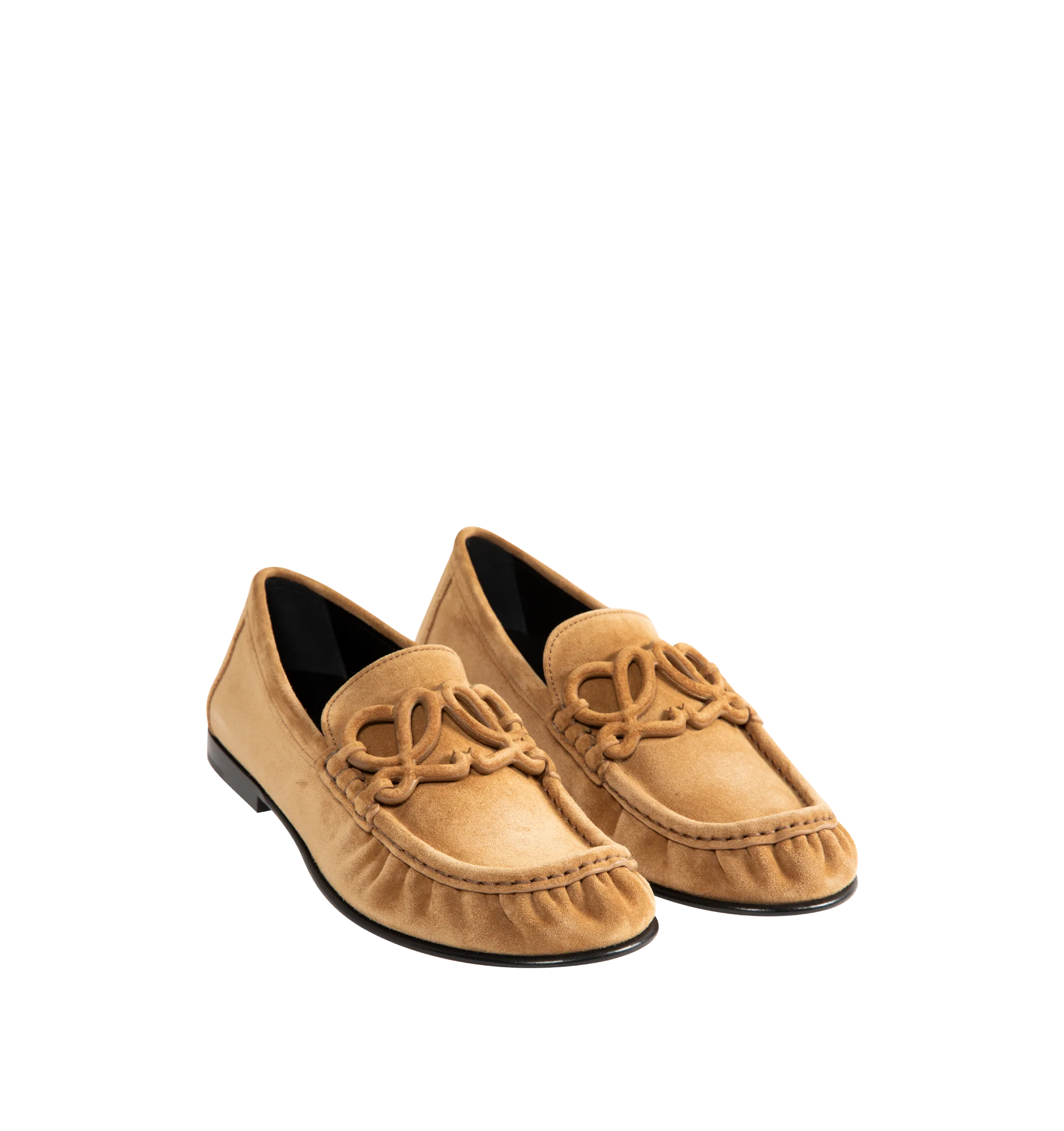 Image 2 of 2 - BROWN - Loewe Women's Double L Loafers are crafted from suede and feature the house's signature Double L detailing on the front. Upper: Suede Leather. Made in Italy.