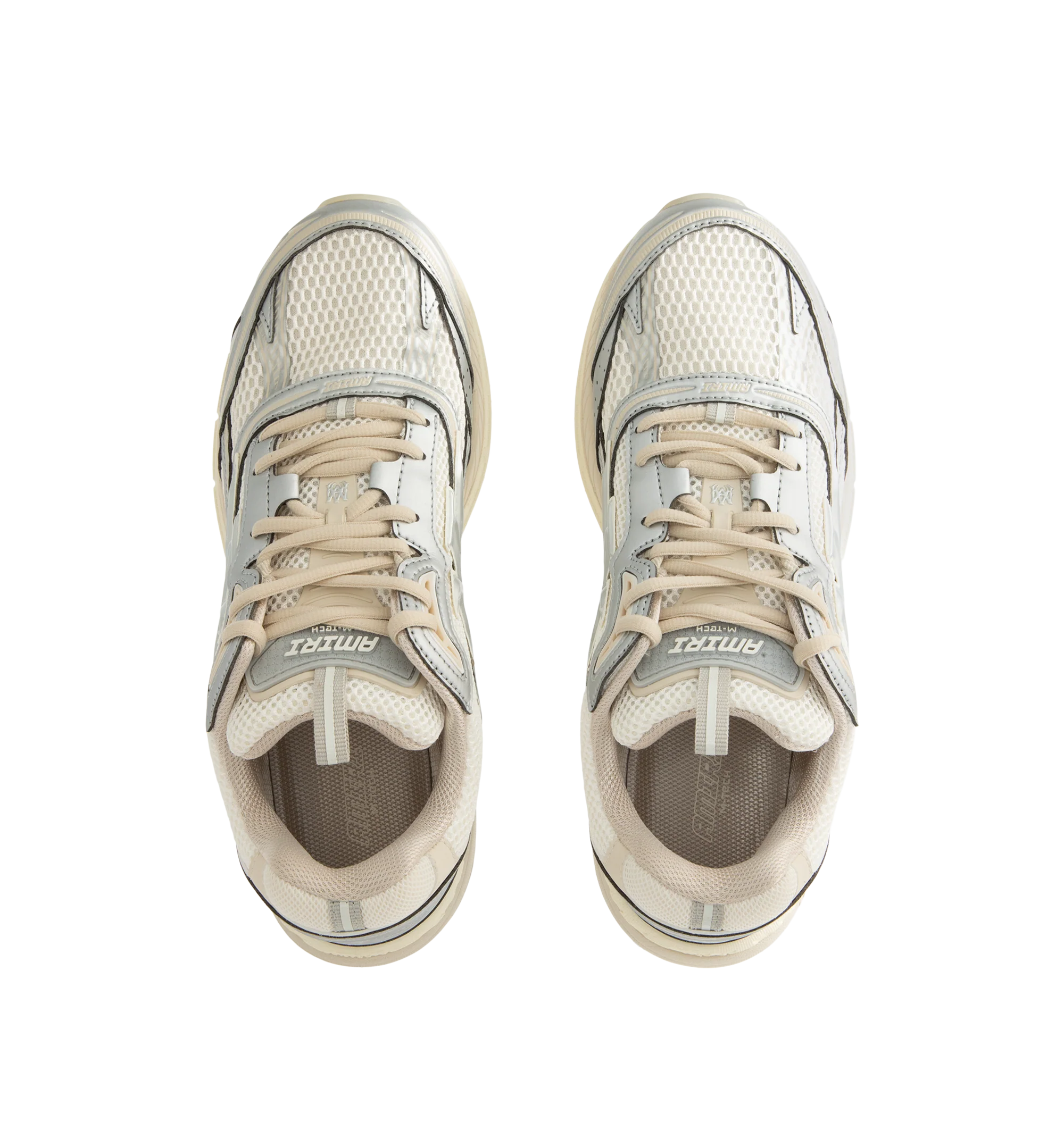 Image 5 of 5 - WHITE - Amiri Men's Metallic M-Tech Sneakers feature a mixed silver mesh-and-leather upper with metallic detailing and the signature MA icon. Inspired by technical running shoes, the design is set on a sculpted rubber sole. Main Material: 100% Polyurethane. Upper: Mesh and Leather. Sole: Rubber. Made in Vietnam.