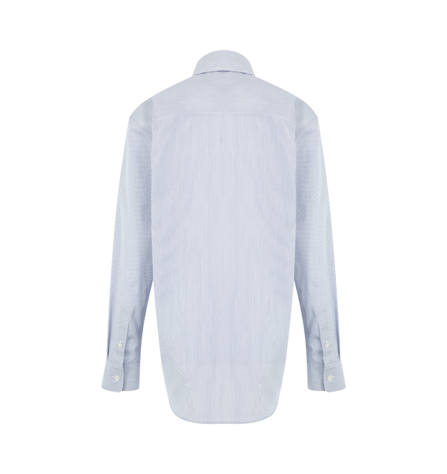 Image 2 of 2 - BLUE - THE ROW Gavina Shirt featuring classic button-up shirt in pinstriped cotton poplin with front patch pocket, slim back yoke and exposed front button placket. 100% cotton. Made in Italy.