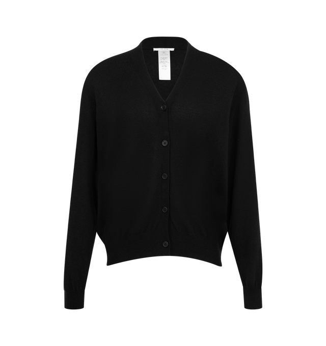 Image 1 of 2 - BLACK - THE ROW Otie Cardigan featuring seamless v-neck cardigan in lightweight cashmere with relaxed fit, subtle shawl collar, ribbed cuffs and hem and horn button closure. 100% cashmere. Made in Italy.