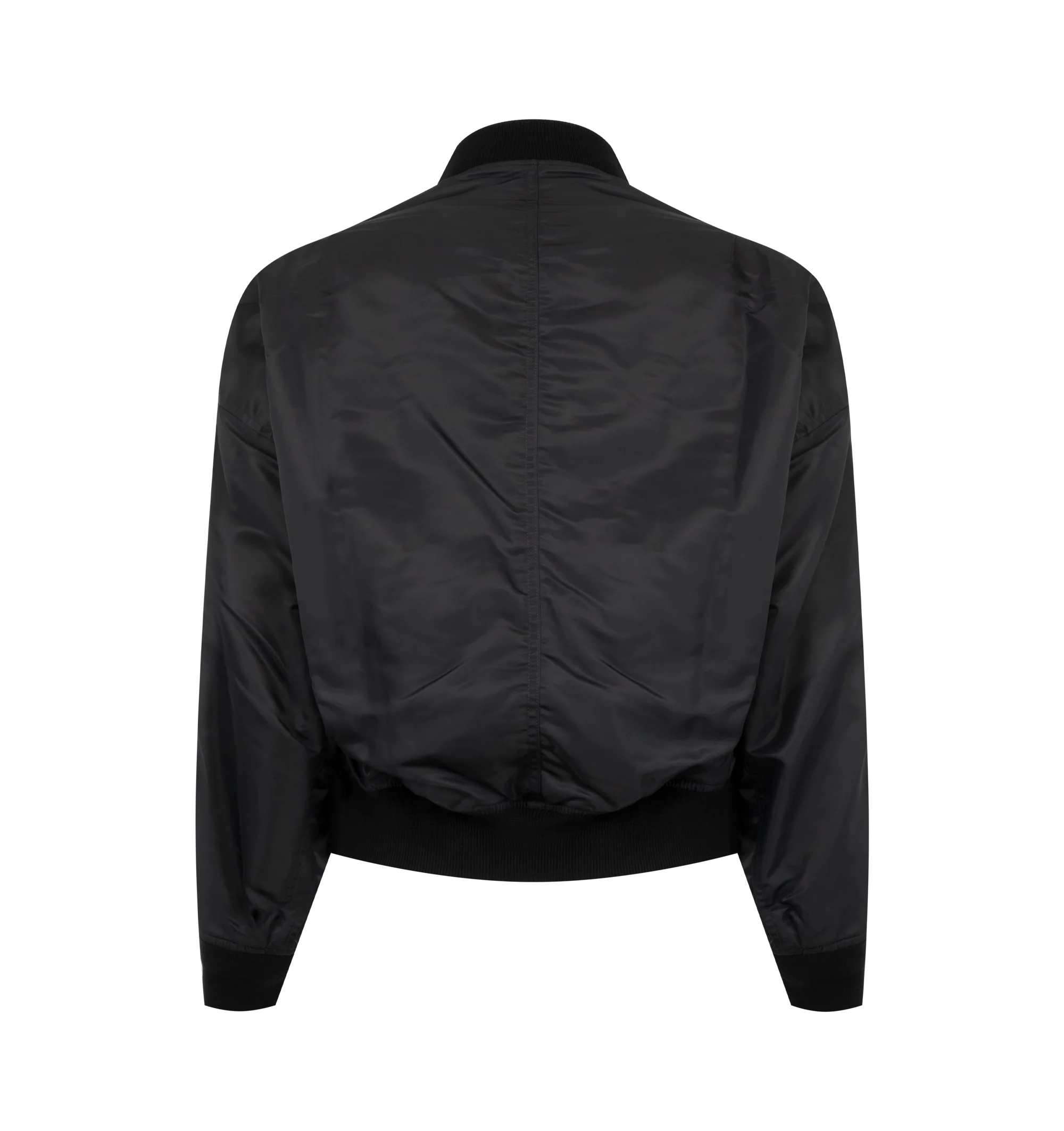 Image 2 of 3 - BLACK - Maison Mihara Yasuhiro Men's Combined Stadium Bomber Jacket is crafted from a premium mixed-material construction and features a hybrid stadium and bomber silhouette with ribbed trim, a front button closure, and side pockets for a contemporary layered look. This designer jacket combines classic varsity-inspired elements with Maison Mihara Yasuhiro's signature deconstructed aesthetic, creating a bold statement piece for everyday wear. Main Material: Mixed Materials. Made in Japan.