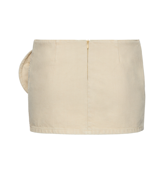 Image 2 of 2 - BROWN - MAGDA BUTRYM Denim Skirt featuring fitted silhouette, mini length, 3D flower applique and rear zip closure. 100% cotton.