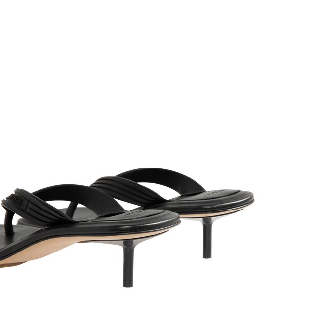 Image 3 of 4 - BLACK - BOTTEGA VENETA Sampieri Thong Sandal featuring kitten heel thong sandal, matte rubber and a soft nappa leather insole. Lambskin. Made in Italy.