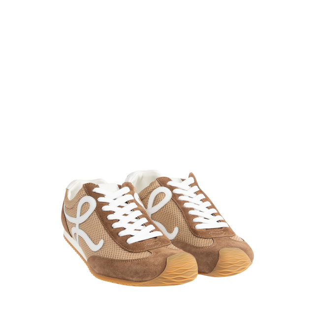Image 2 of 5 - BROWN - LOEWE Ballet Runner 2.0 in suede and mesh featuring an asymmetrical toe shape, a sock-like internal structure, a lightweight rubber outsole that extends to the toecap, 20mm heel, L monogram at the side, embossed Anagram on the tongue and injected rubber LOEWE on the heel tab. Suede/mesh. Made in Italy. 