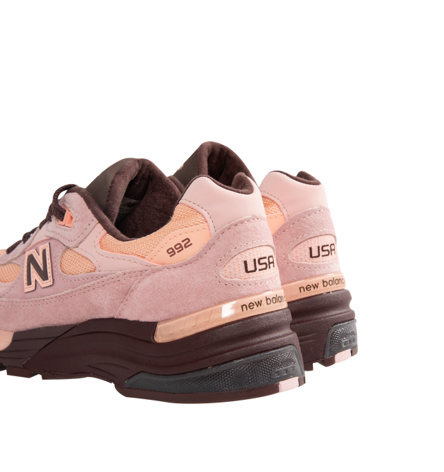 Image 3 of 5 - PINK - New Balance Mens Made in USA 992 Sneakers feature a mesh upper with premium suede and synthetic overlays. Designed with ABZORB cushioning at the heel and forefoot, ENCAP midsole technology, and a durable rubber outsole for lasting comfort and support. Upper: Mesh, Suede, Synthetic, and Cow Leather; Midsole: ABZORB and ENCAP. Made in the USA.