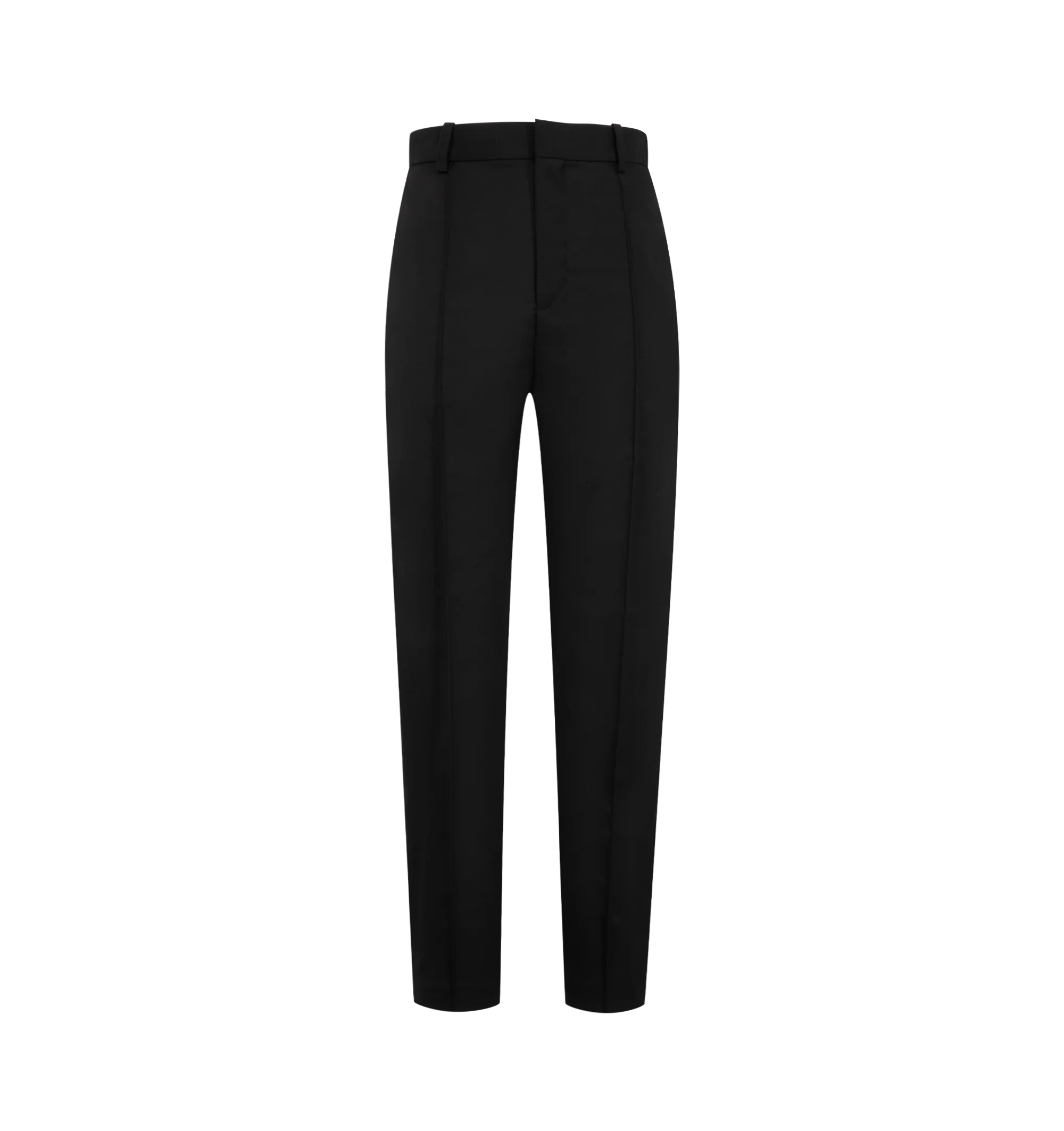 Image 1 of 3 - BLACK - Loewe Women's Trousers in Wool are crafted from lightweight fluid wool and feature a slim-fit silhouette with a regular length, mid-rise waist, and tapered leg. Designed with a concealed zip fly, seam pockets, and rear jet pockets, these trousers are finished with Double L embroidery at the back. Main Material: 100% Wool. Made in Italy.