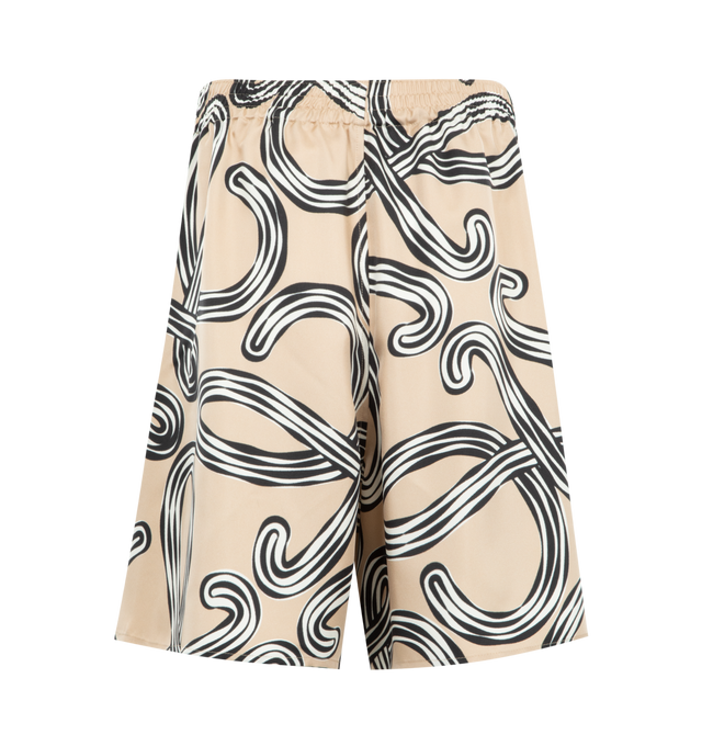 Image 2 of 3 - NEUTRAL - LOEWE PAULA'S IBIZA Shorts in lightweight printed silk twill featuring an allover Anagram print, regular fit, short length, mid waist, elasticated waist, seam pockets and split sides. Silk. Made in Italy.