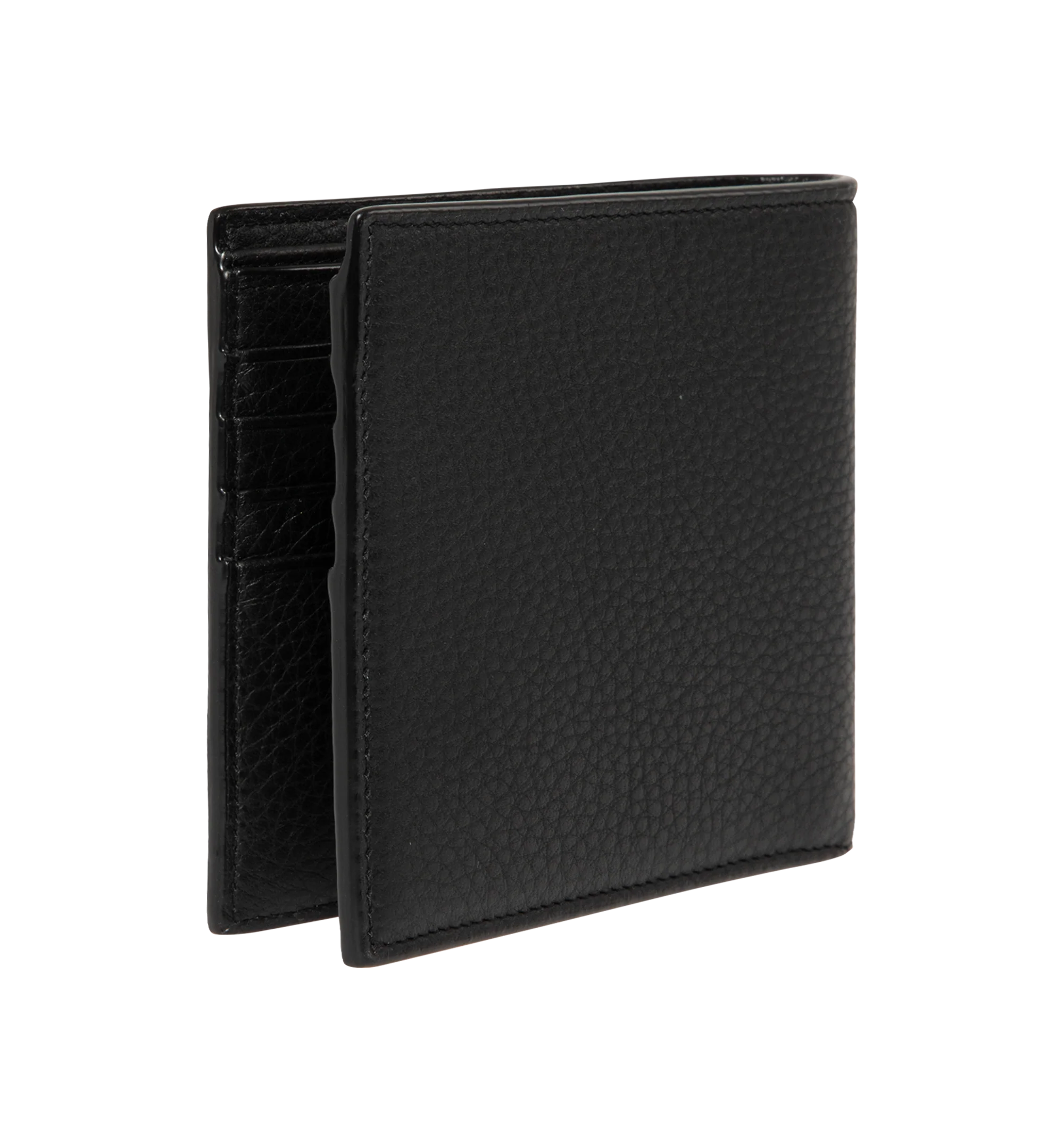 Image 2 of 3 - BLACK - Saint Laurent Mens Wallet is crafted from black leather. Features a classic bifold silhouette, interior card slots and bill compartment, silver-tone hardware, and embossed Saint Laurent logo. Main Material: 100% Leather. Made in Italy. 