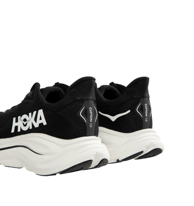 Image 5 of 10 - BLACK - HOKA Clifton 10 Sneaker featuring jacquard knit, reflective upper details, smooth MetaRocker, rearfoot-focused Active Foot Frame, CMEVA midsole, molded EVA sockliner and inherently durable abrasion rubber.