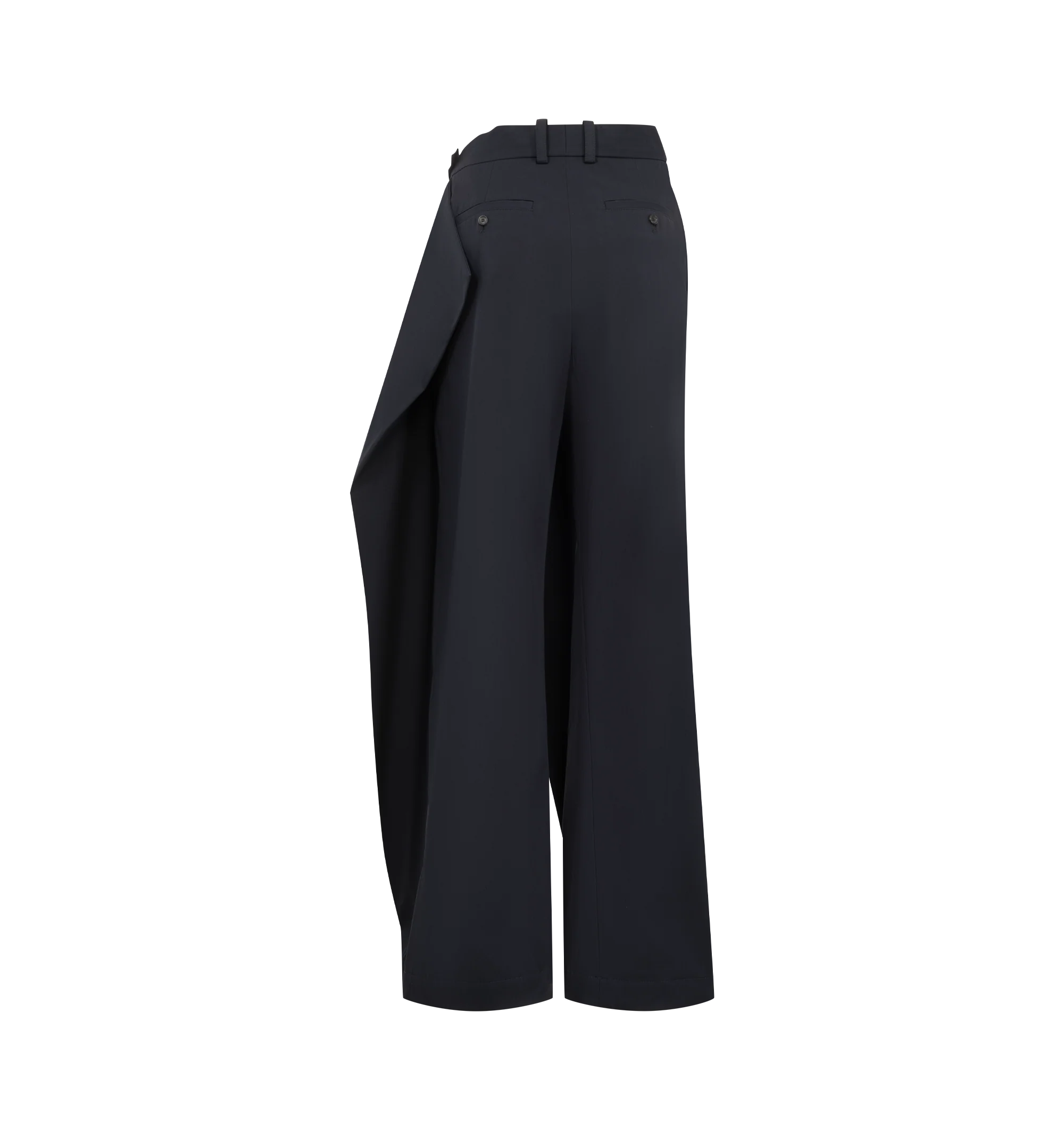 Image 2 of 3 - NAVY - JW Anderson Women's Twist Trousers are crafted in a navy cotton material with unique twist-over tailoring design, and finished with a buckle detail and embroidered eyelets. 100% Cotton. Made in Italy.