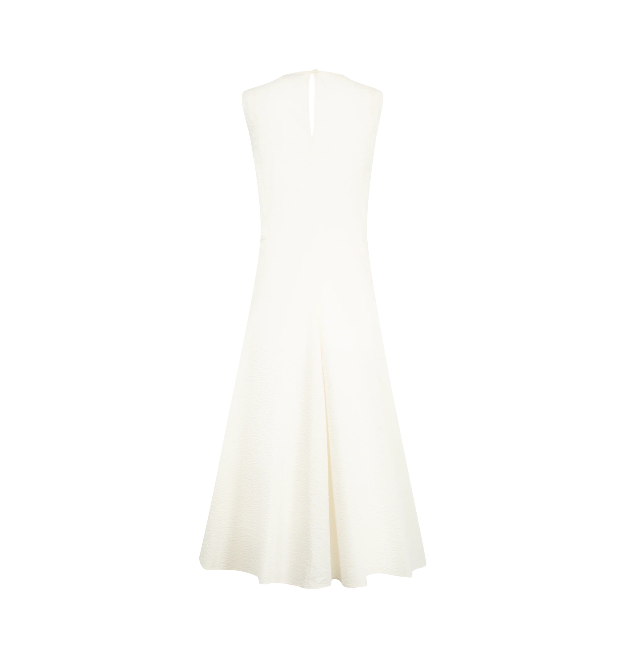 Image 2 of 2 - WHITE - JW Anderson Women's Cloqu Dress is crafted from textured cotton seerksucker material. An unlined, sleeveless dress, features a fitted body, voluminous skirt. Finished with a waist tie with a selvedge edge. Main Material: 100% Cotton. Made in Portugal. 