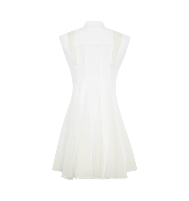 Image 2 of 3 - WHITE - SACAI Poplin Dress featuring concealed front button closure, sleeveless, collared neck, mini length and pleated at the back. Cotton. Made in Japan.