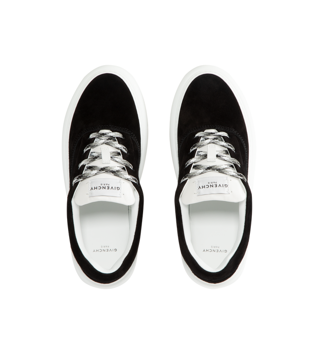 Image 5 of 5 - BLACK - GIVENCHY New City Sneakers featuring suede upper, low top sneakers, logo throughout, lace up closure and gum rubber sole. 