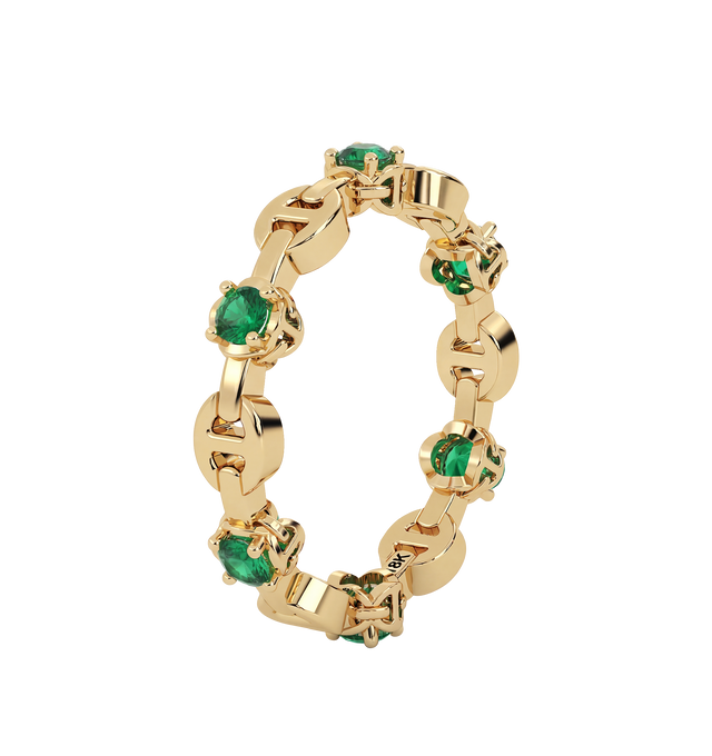 Image 2 of 2 - GOLD - HOORSENBUHS Micro II with 6 Emeralds featuring solid 18K gold construction, six hand-set emeralds, micro tri-link architecture and band width: 3.5mm. Cheap Luxury Handbag Shop offers a range of initial pieces from this collection in-store. For personal consultation and detailed information about jewelry, please contact our dedicated stylist team at personalshopping@hirshleifers.com.  