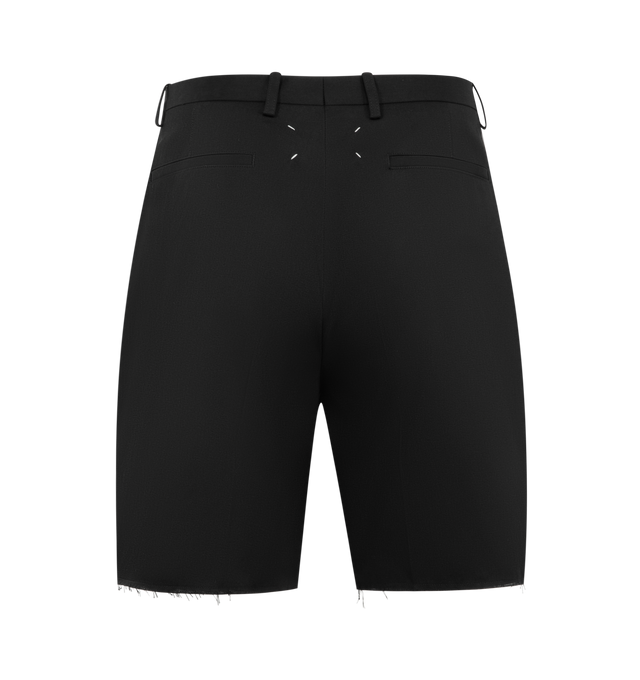 Image 2 of 3 - BLACK - MAISON MARGIELA Tailored Shorts featuring bermuda shorts with pleated front, raw cut hem, center zipper closure and four stitches at the back. Made in Italy.