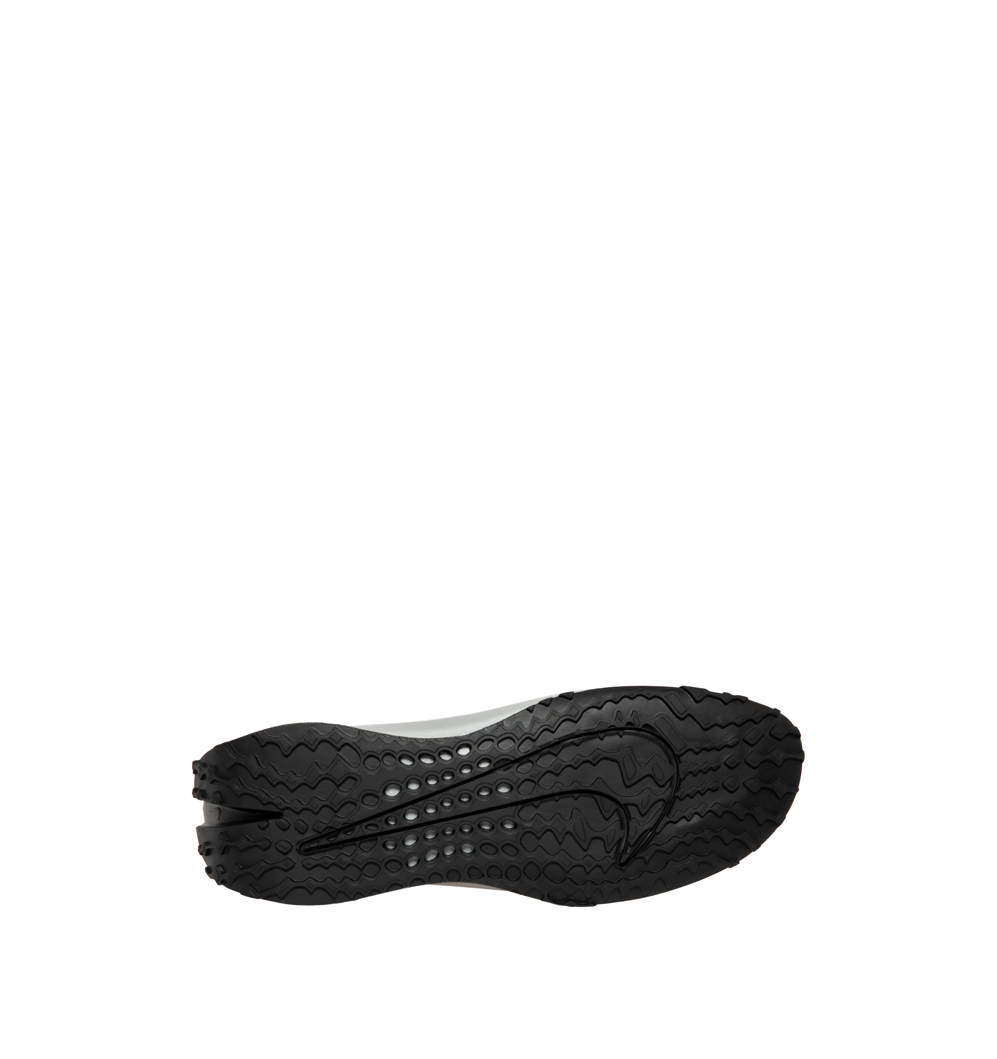 Image 4 of 5 - SILVER - Nike First Sight Noir Sneakers feature smooth textile uppers with tonal rubber overlays and a sculpted wedge sole for a futuristic take on retro running style. These lifestyle sneakers combine lightweight comfort with modern design, finished with chrome-effect detailing at the heel for a bold statement. Main Material: Textile and Synthetic. Sole: Rubber. 