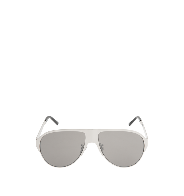 Image 1 of 3 - SILVER - GIVENCHY Metal Sunglasses featuring GIVENCHY bold line, pilot shape, brown with silver flash lenses, adjustable nose pads and GIVENCHY signature engraved on the temples. 100% UVA/UVB protection. 100% metal. Made in Italy.