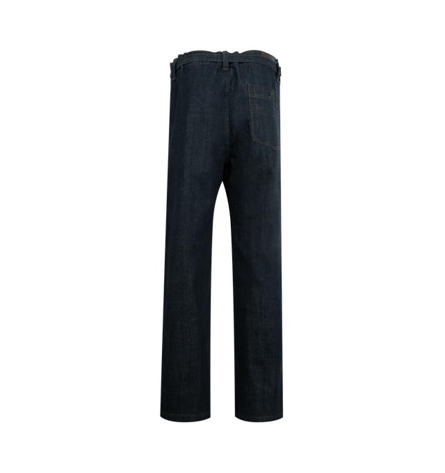 Image 2 of 3 - NAVY - LEMAIRE Maxi Workwear Pant featuring oversized fit, belt loops, closure with hooks and hidden buttons and ticket pocket. 100% cotton.
