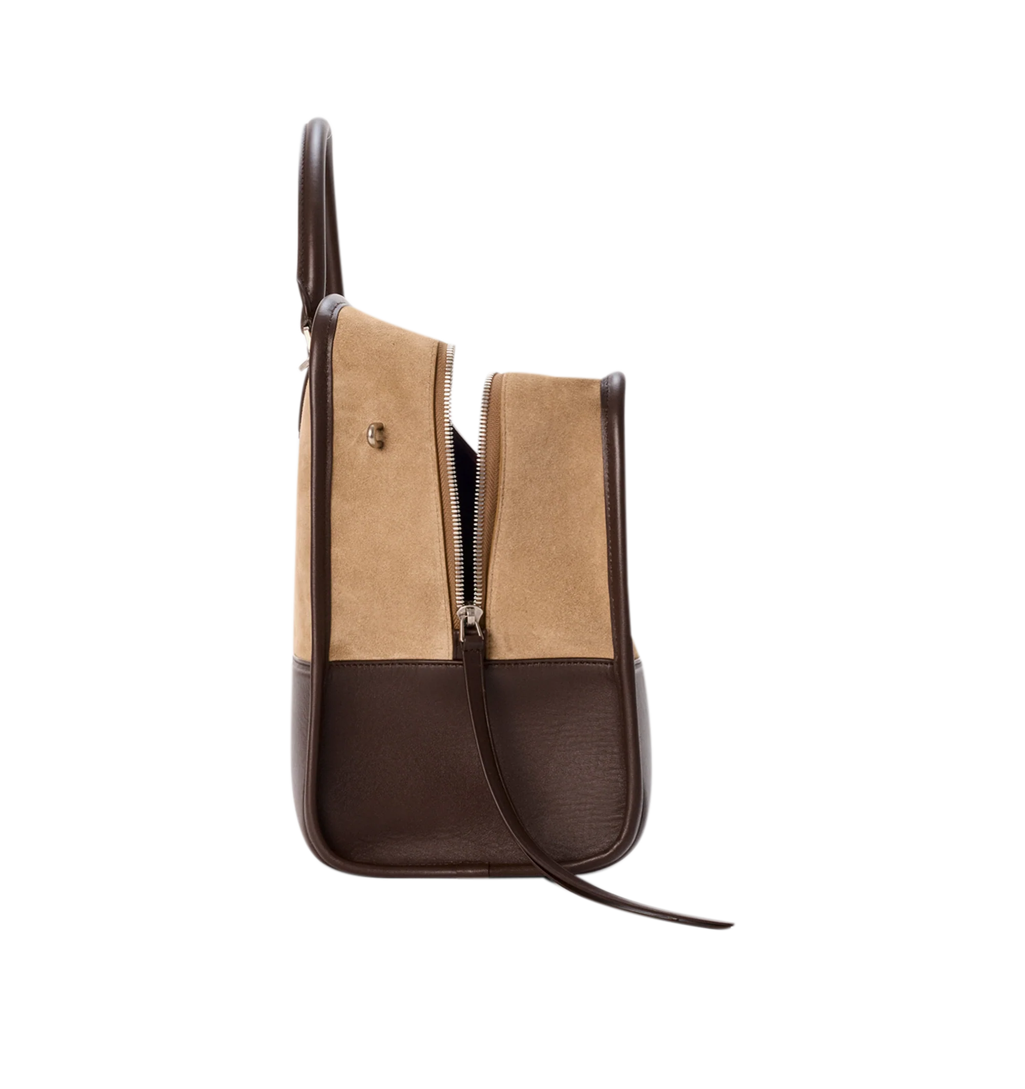 Image 6 of 16 - BROWN - Loewe Mens Amazona 180 XL Bag is crafted from suede with soft calfskin details. Features a relaxed silhouette, single toron top handle, removable shoulder handle, adjustable crossbody strap, zip closure with two leather pullers, two compartments with concealed magnetic closure, interior flat pocket, side D-ring, suede and nappa lambskin lining, palladium-tone hardware, and embossed LOEWE and Double L branding. Dimensions: 40 31 16 cm; Strap Length: 105133 cm; Strap Drop: 4761 cm; H