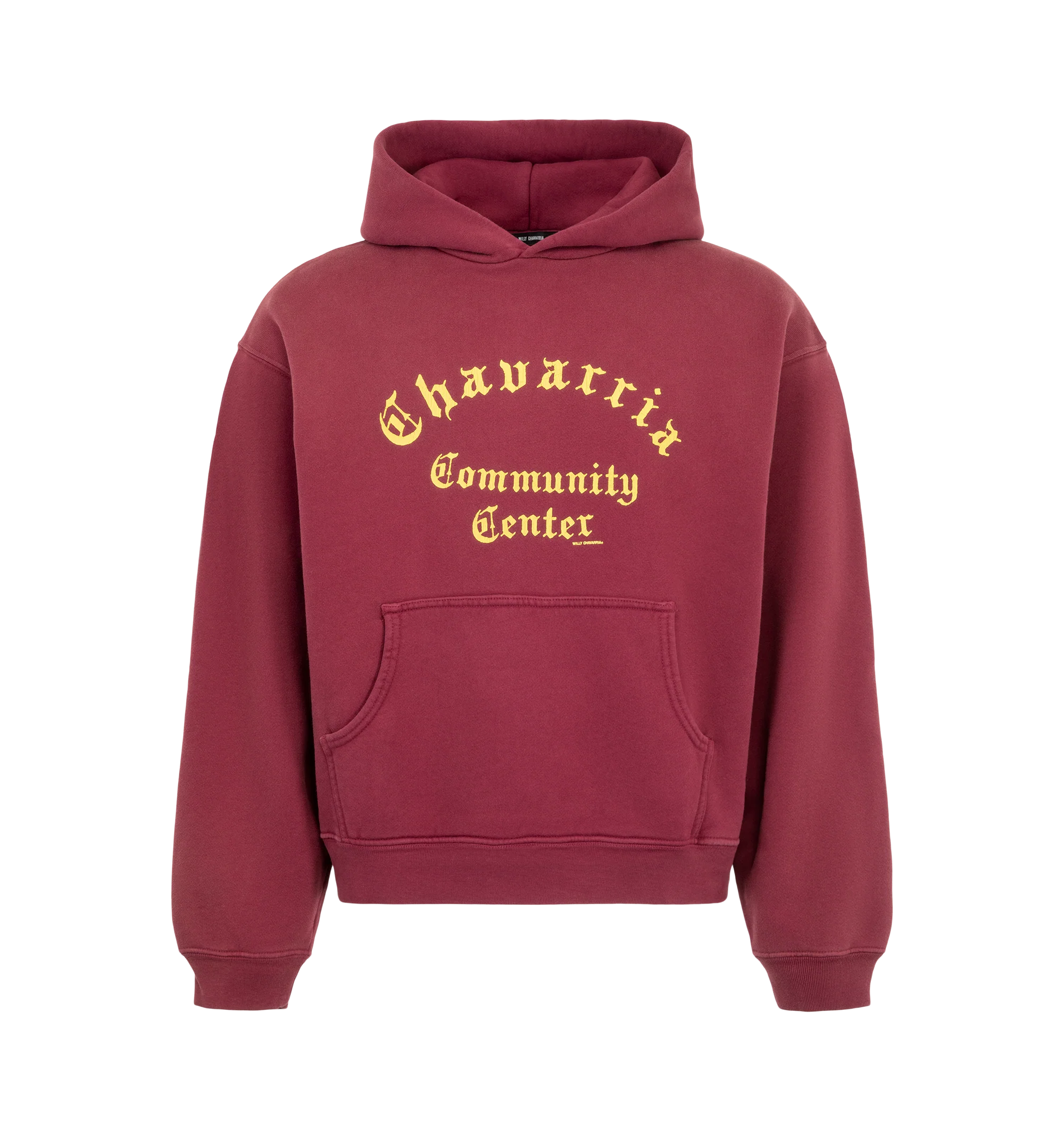 Image 1 of 2 - RED - The Chavarria Community Center Shrunken Pullover Hoodie is cut in a shrunken silhouette for a clean, tailored fit. Crafted from 100% Cotton.