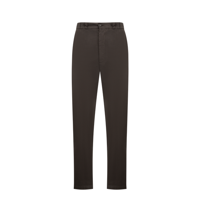 Image 1 of 4 - BROWN - THE ROW Ottis Pant in Cotton and Cashmere featuring mid-rise, button zip closure, straight leg, side slash pockets and buttoned back welt pockets. 95% cotton, 5% cashmere. Made in Italy.