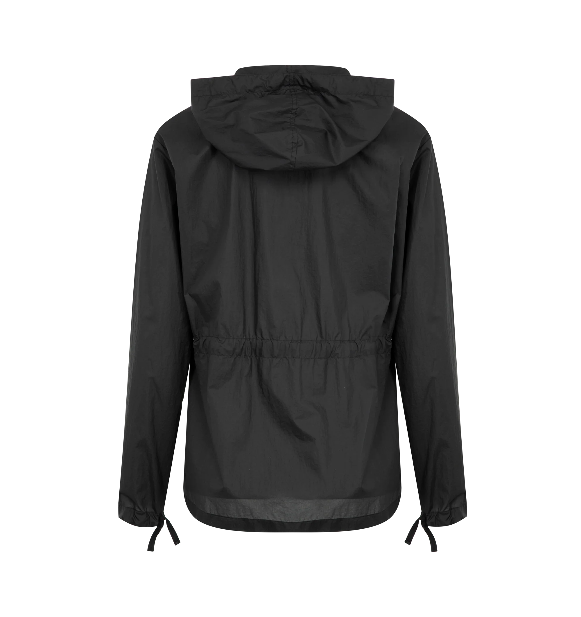 Image 2 of 3 - BLACK - THE ROW Beloura Jacket featuring lightweight ripstop fabric, soft nylon ripstop fabric, a relaxed fit with dropped shoulders, elasticated waistline, kangaroo pocket, self-tie cuffs and a drawstring hood. 100% polyamide. Made in Italy.