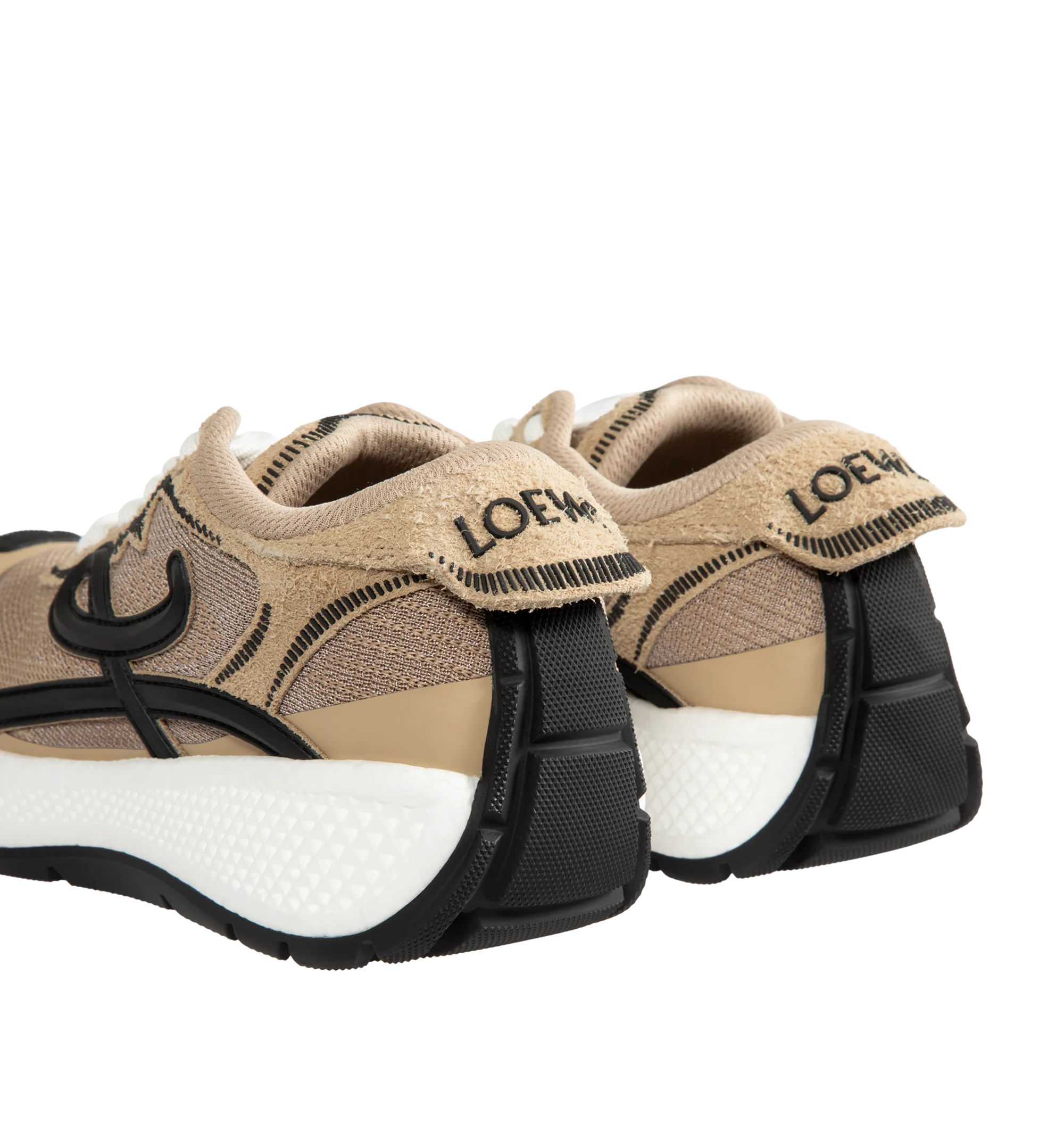 Image 3 of 5 - NEUTRAL - Loewe Women's Pogo Sneakers are crafted from technical knit and suede and feature a bold silhouette with a layered upper and textured two-piece sole. Designed with double laces, the signature L monogram at the side. Main Material: Technical Knit and Suede. Lining: Technical Fabric. Sole: Rubber. Heel Height: 4 cm. Made in Italy. 