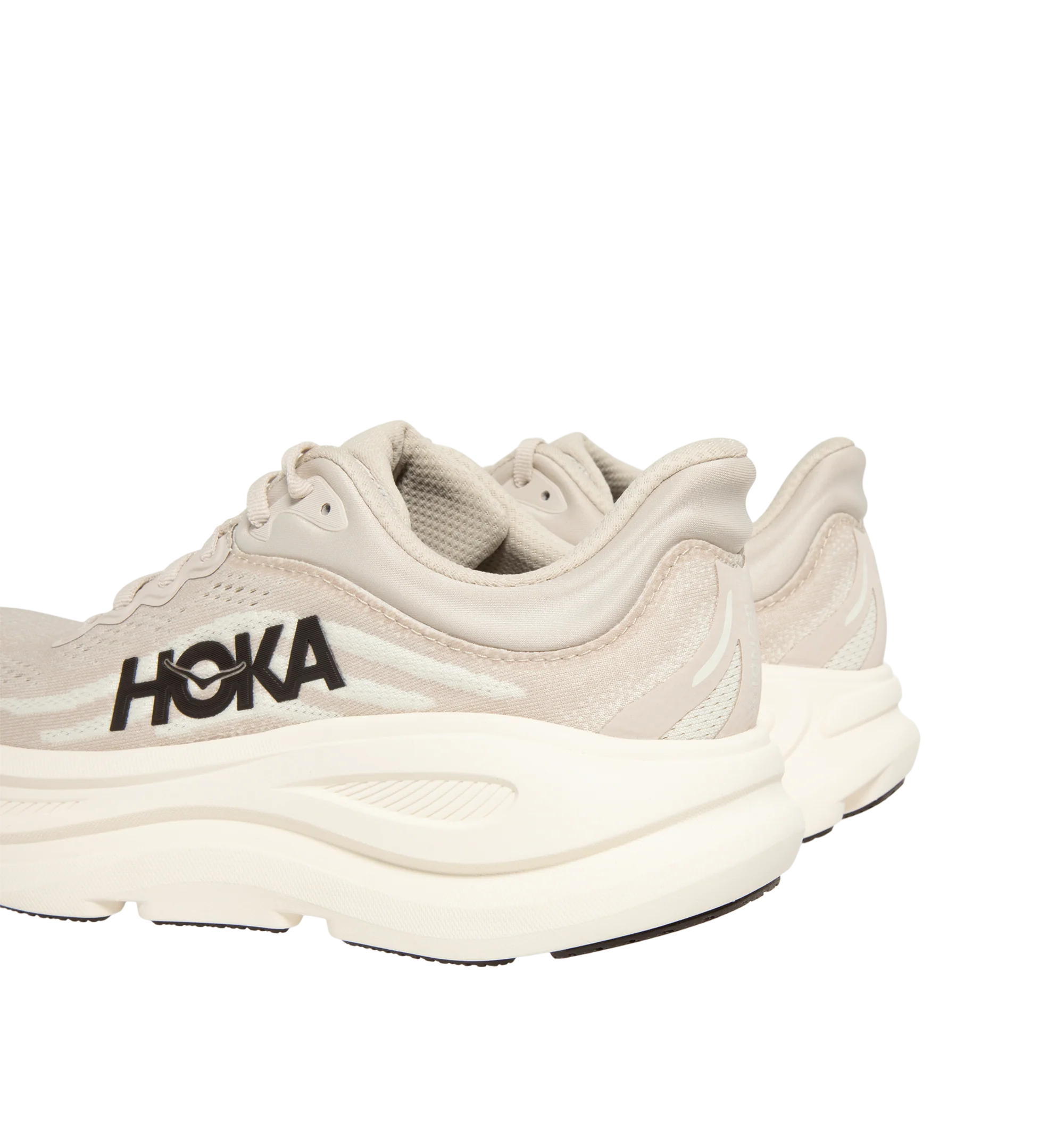 Image 3 of 5 - NEUTRAL - Hoka M Bondi 9 Sneaker featuring engineered mesh upper with rubber sole, lace-up front, foamed EVA midsole and increased stack height for maximum cushioning, zonal breathability, reflective detailing and cushioned tongue and collar. 
