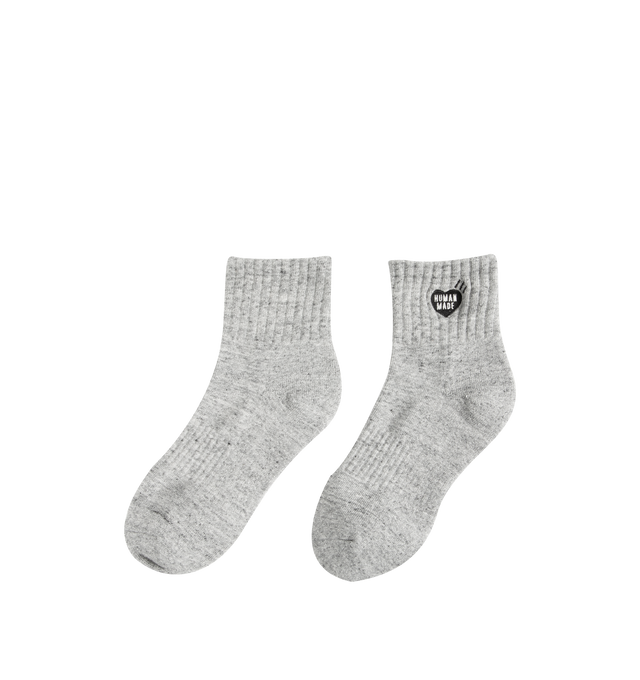 Image 2 of 2 - GREY - HUMAN MADE Pile Short Socks featuring ribbed cuff, heart logo embroidery and thick and cushioned. 82% cotton, 15% polyester, 2% spandex, 1% nylon. Made in Japan.