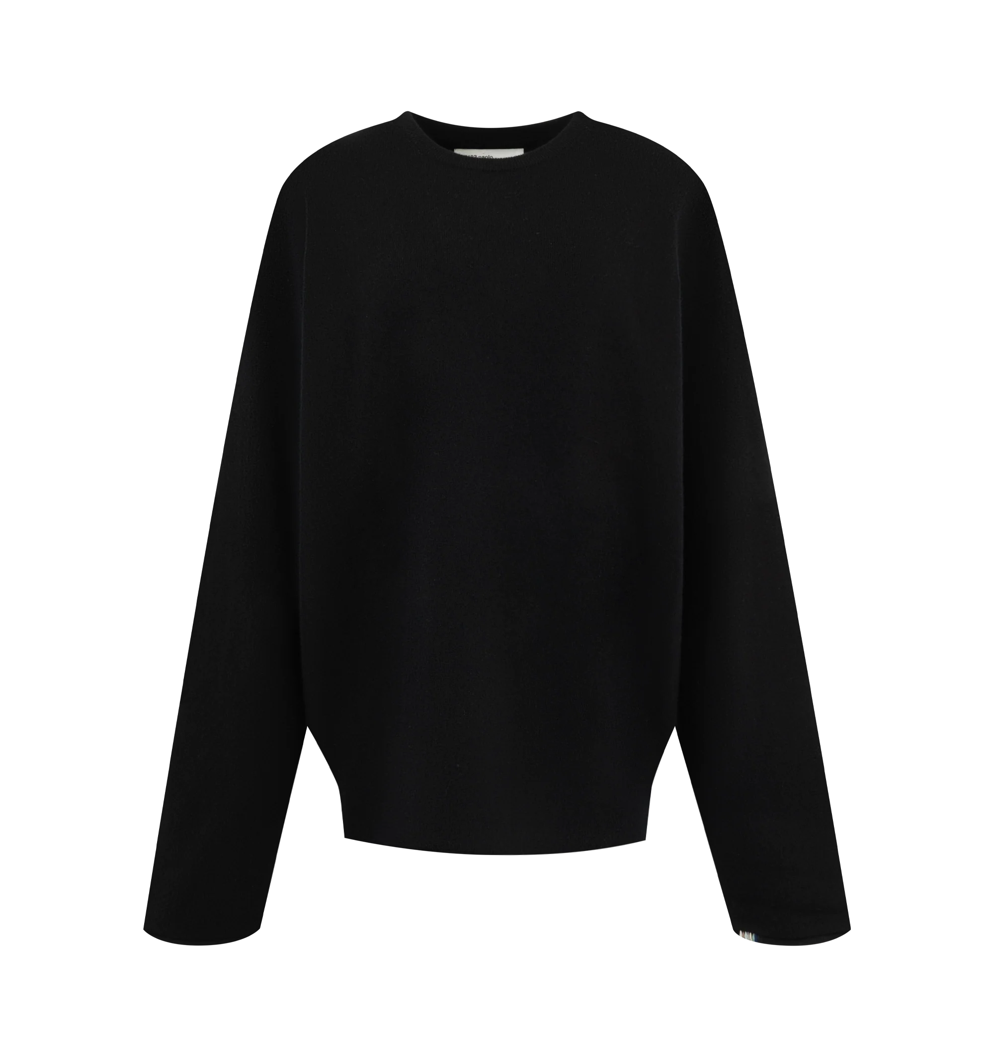 Image 1 of 2 - BLACK - Extreme Cashmere Women's N493 Paolo Sweater is crafted from a luxurious cashmere blend and features a relaxed boxy silhouette with a classic crew neckline, extra-long sleeves, ribbed trim, and rolled-edge hem detailing. This designer cashmere sweater combines exceptional softness with modern, effortless styling, making it a versatile everyday wardrobe essential. Main Material: 88% Cashmere, 10% Nylon, 2% Elastane.