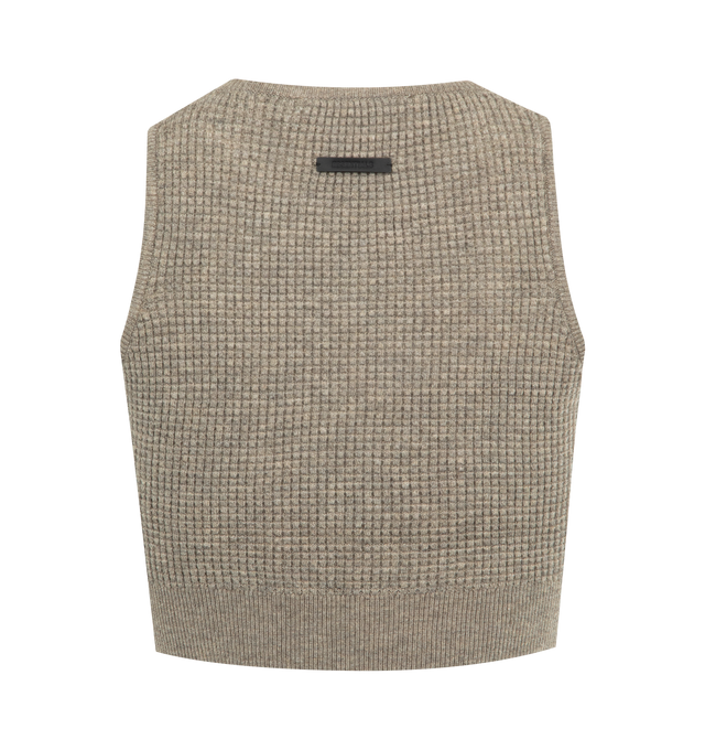 Image 2 of 2 - BROWN - FEAR OF GOD ESSENTIALS Waffle Sport Tank featuring poly-nylon waffle knit, form fitting, cropped and a Fear of God Essentials label positioned at the back. 88% polyester, 12% nylon waffle knit.