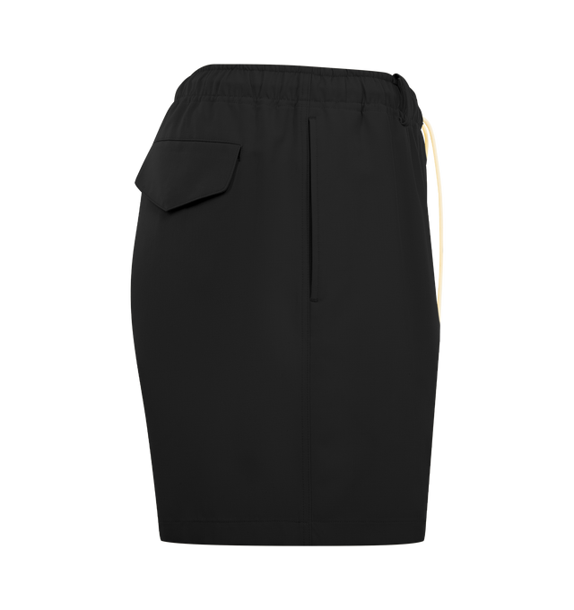Image 3 of 3 - BLACK - AURALEE Wool Max Canvas Shorts featuring wide fit, short length, belt loops and elasticated drawstring waistband. 100% wool.
