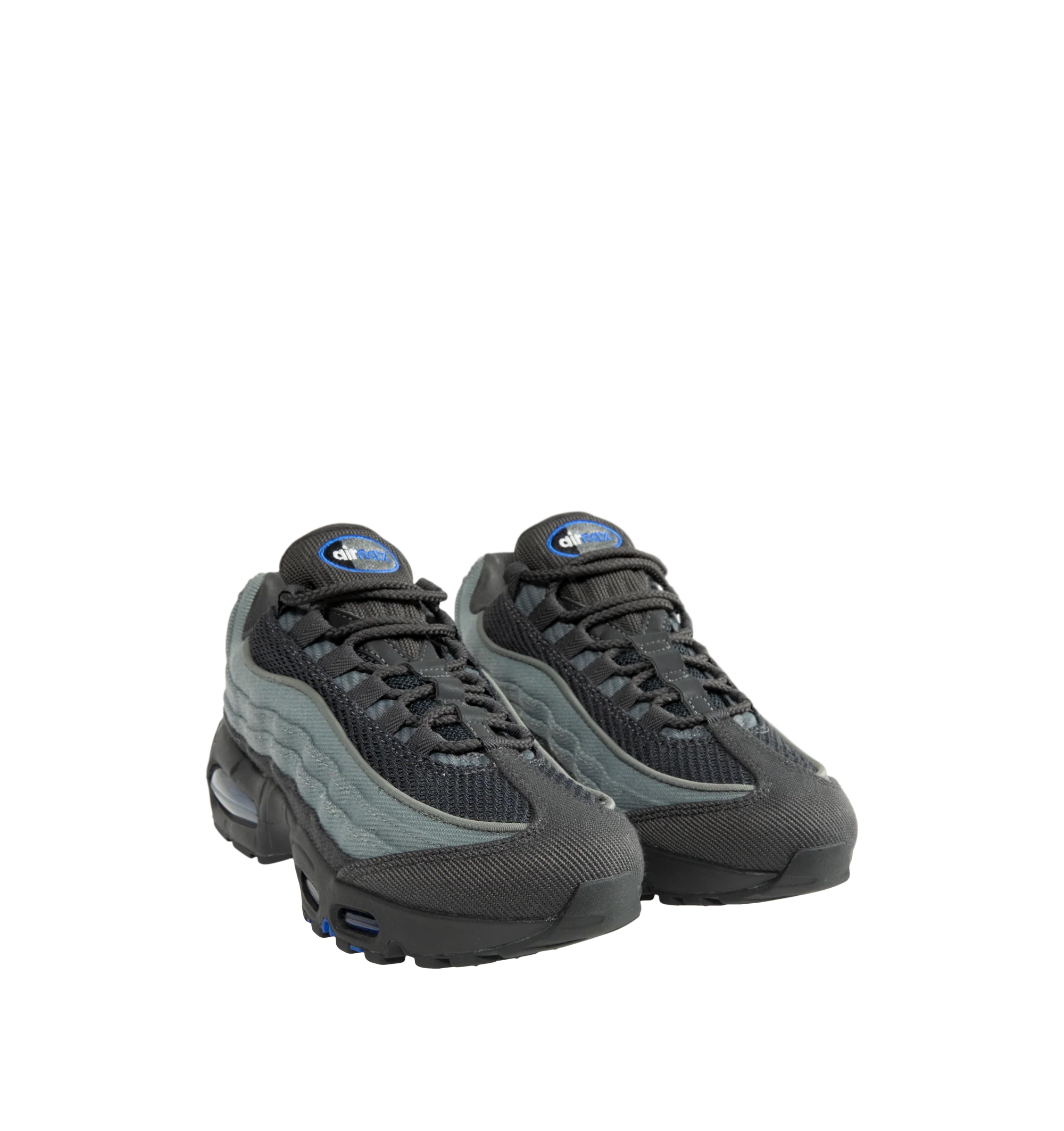 Image 2 of 5 - GREY - Nike Men's Air Max 95 Big Bubble Sneaker featuring textile and synthetic leather, visible Max Air cushioning, flex grooves in the midsole and outsole, foam midsole and rubber outsole.