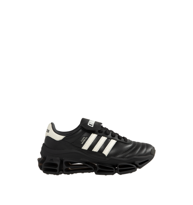 Image 1 of 5 - BLACK - Adidas Mens Chavarria Megaride Copa Sneakers are crafted from premium leather. Features Megaride franchise design, HD screen print sockliner, leather lining, and rubber outsole. Upper: Premium Leather; Sockliner: HD Screen Print; Lining: Leather; Outsole: Rubber. Made in Vietnam.