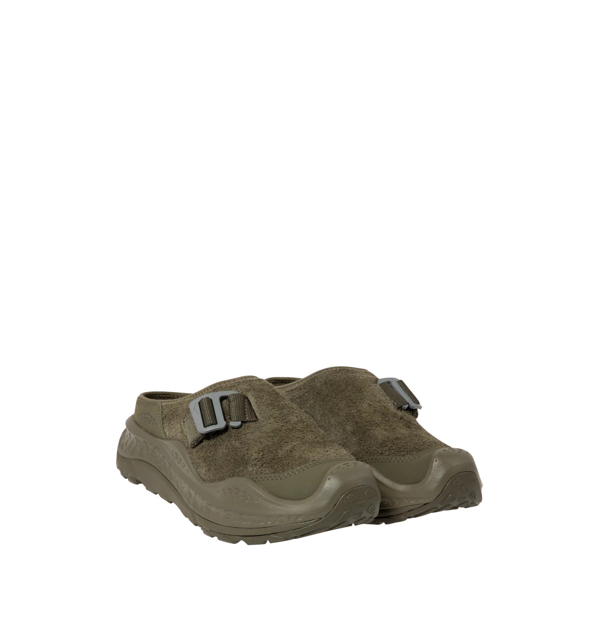 Image 2 of 5 - GREEN - HOKA Ora Primo EXT Shoe featuring a suede upper, G-hook closure that cinches down reflective webbing, scratch rubber toe and heel details, metal hardware, neoprene collar lining and dual-layer EVA midsole. Imported from Vietnam.