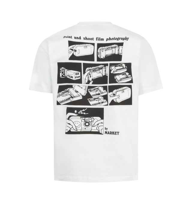 Image 2 of 2 - WHITE - MARKET Smiley Photoshoot Graphic T-Shirt featuring crewneck, short sleeves, boxy fit and graphic on front and back. 100% cotton.