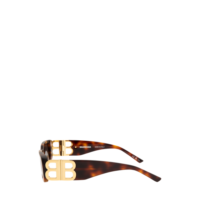 Image 2 of 3 - BROWN - BALENCIAGA Dynasty Rectangle Sunglasses featuring full acetate frame and temples, rectangle shape, standard fit, hidden hinges within the shiny gold BB logo and lasered logo on the right lens. Lens category: 3. 100% UVA/UVB protection. Made in Italy.