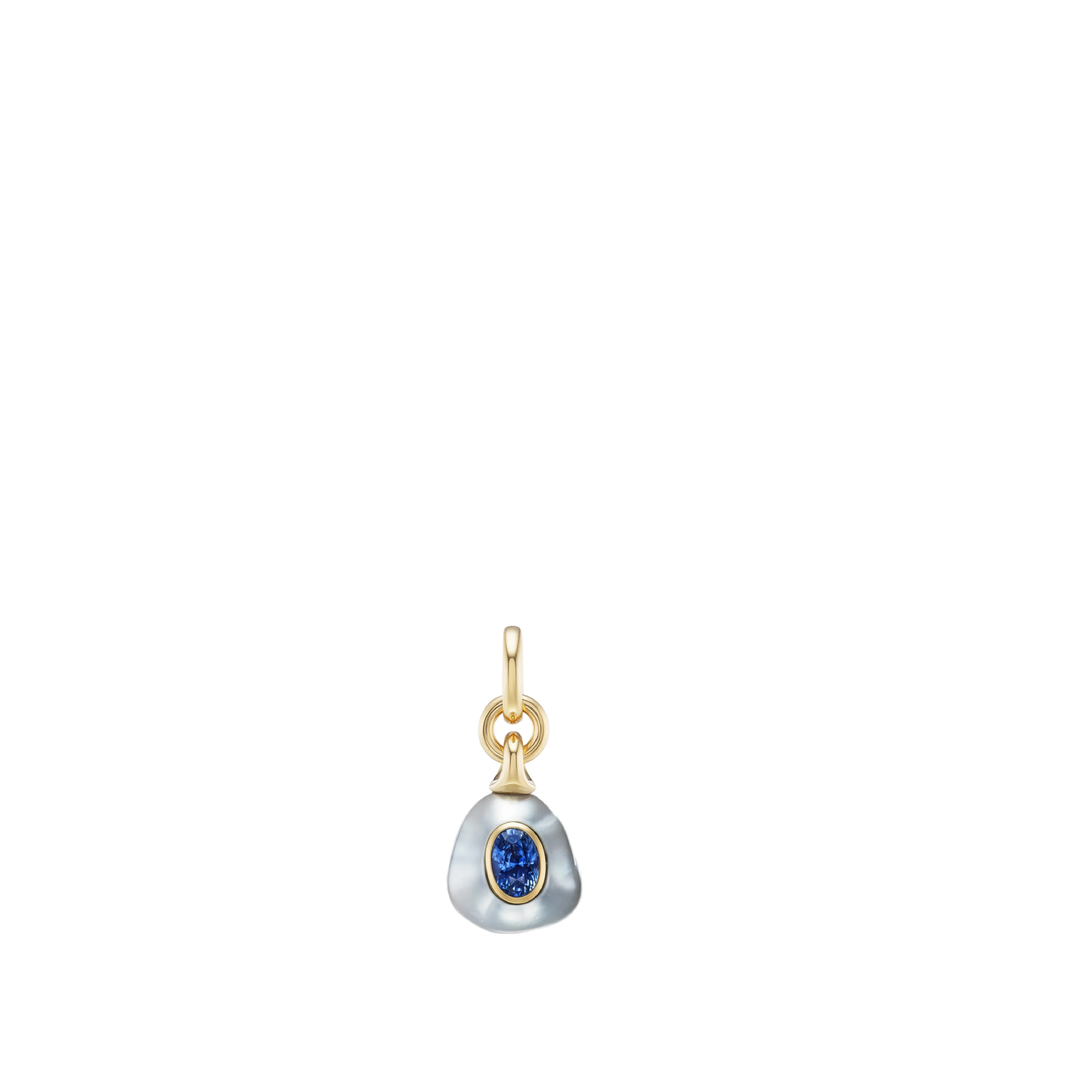Image 1 of 2 - GOLD - Uniform Object Pearl Drop Pendant featuring 9.5 g of 18K yellow gold with a 3.06 ct oval-cut Ceylon blue sapphire and a South Sea pearl. Handcrafted in New York City. Designed to complement the Uniform Object Carbon Torque and System Necklace collections. Cheap Luxury Handbag Shop offers a range of pieces from this collection in-store. For personal consultation and detailed information about jewelry, please contact our dedicated stylist team at personalshopping@hirshleifers.com.