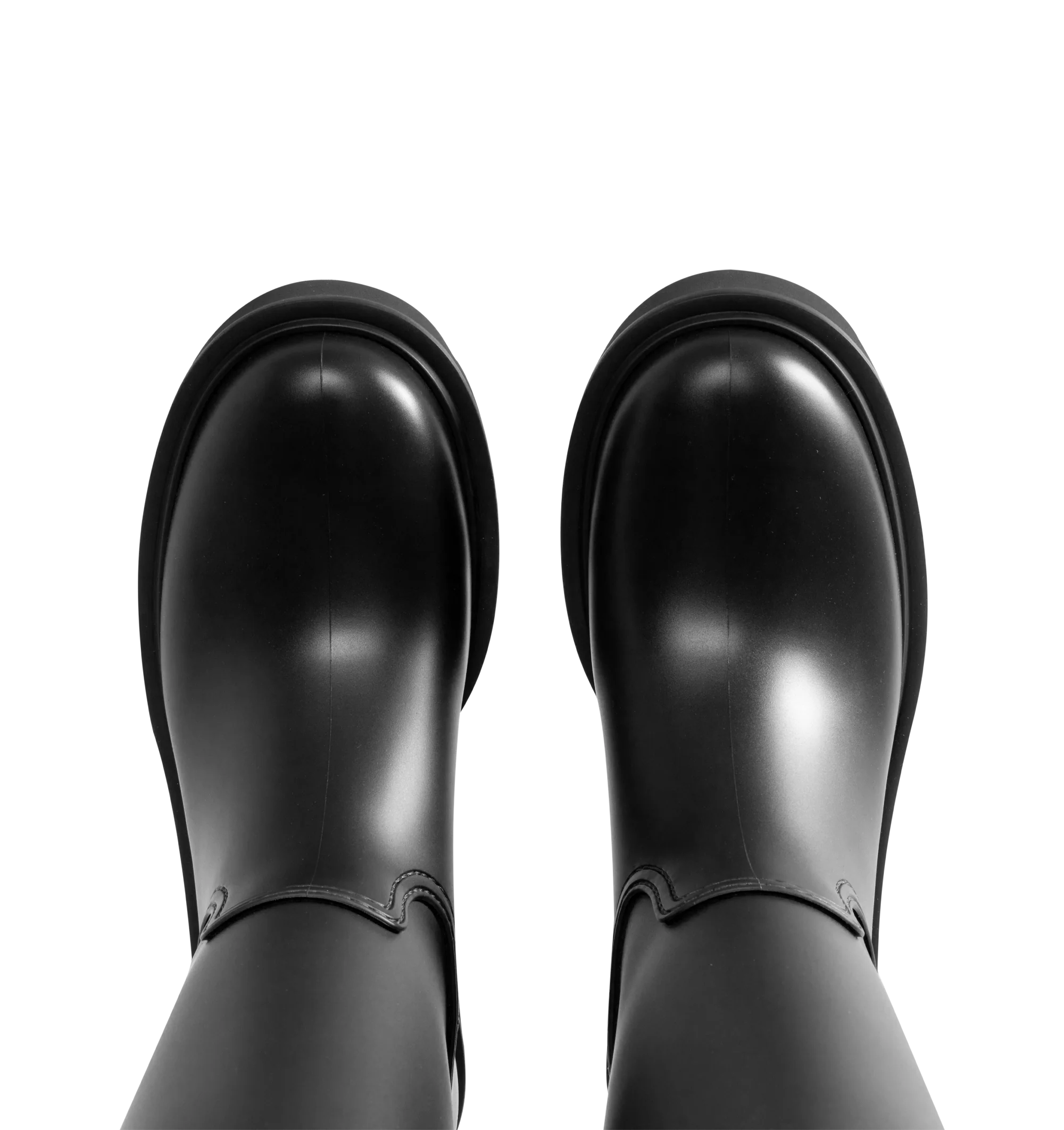 Image 4 of 4 - BLACK - Moncler Women's Kickstream High Rain Boots are crafted from waterproof PVC and nylon and feature a minimalist knee-high silhouette designed to protect against wet weather. Finished with a drawstring fastening, fabric insole, TPU welt, and lightweight EVA tread, these designer rain boots combine practical weather protection with Moncler's refined sporty aesthetic. Upper: 100% Polyvinyl Chloride. Lining: 80% Polyamide/Nylon, 20% Elastane/Spandex. Sole: 100% Polyvinyl Chloride. Calf Heig 