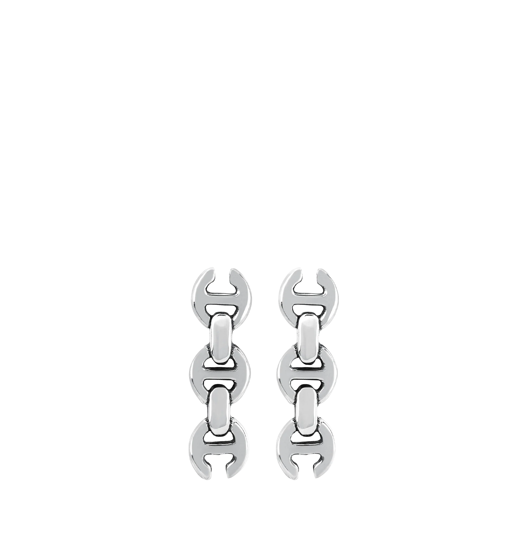 Image 2 of 2 - SILVER - HOORSENBUHS 3MM Toggle Earring Studs featuring a stud earring with iconic tri-link motif in sterling silver. Cheap Luxury Handbag Shop offers a range of initial pieces from this collection in-store. For personal consultation and detailed information about jewelry, please contact our dedicated stylist team at personalshopping@hirshleifers.com.