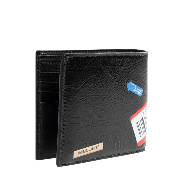 Image 2 of 3 - BLACK - BALENCIAGA Cash Square Folded Wallet in black Arena lambskin with multicolor mail artwork printed featuring square folded wallet, Balenciaga logo printed at front, 8 card slots, 2 bill pockets and 2 receipt compartments. Lambskin. Made in Italy.