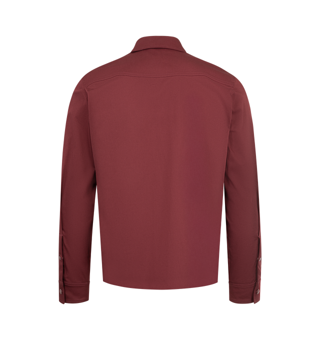 Image 2 of 3 - RED - MONCLER Cotton Blend Gabardine Shirt Jacket featuring zipper closure, pockets with snap button closure, chest pocket and adjustable cuffs. 98% cotton, 2% elastane/spandex.