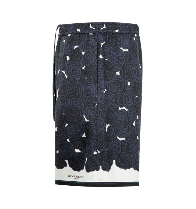 Image 3 of 3 - NAVY - GIVENCHY Elasticated Belt Short featuring elastic waist, print throughout, concealed drawstring and side pockets. 100% silk. Made in Italy.