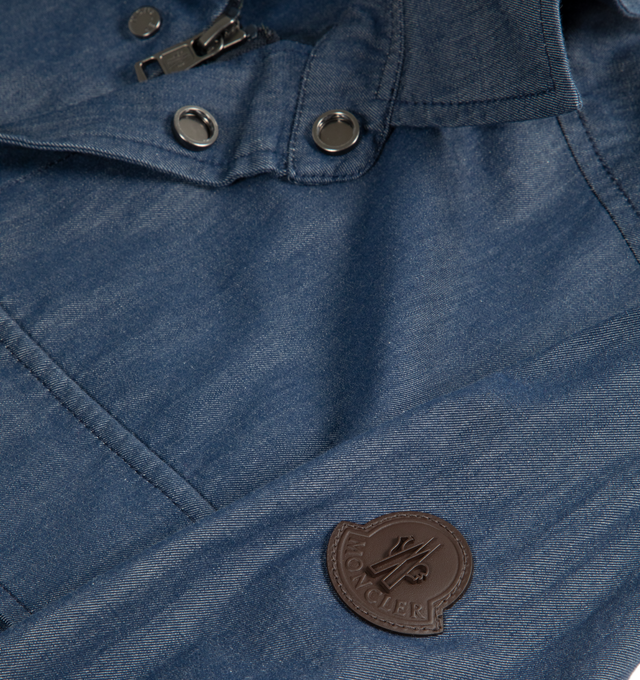 Image 2 of 2 - BLUE - MONCLER Denim Shirt Jacket featuring zipper and snap button closure, pockets with snap button closure, adjustable cuffs and leather logo patch. 100% cotton.